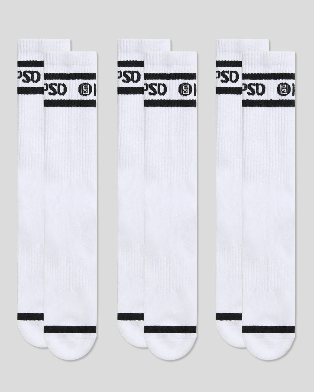 3 Pack - Logo Stripe Crew - White