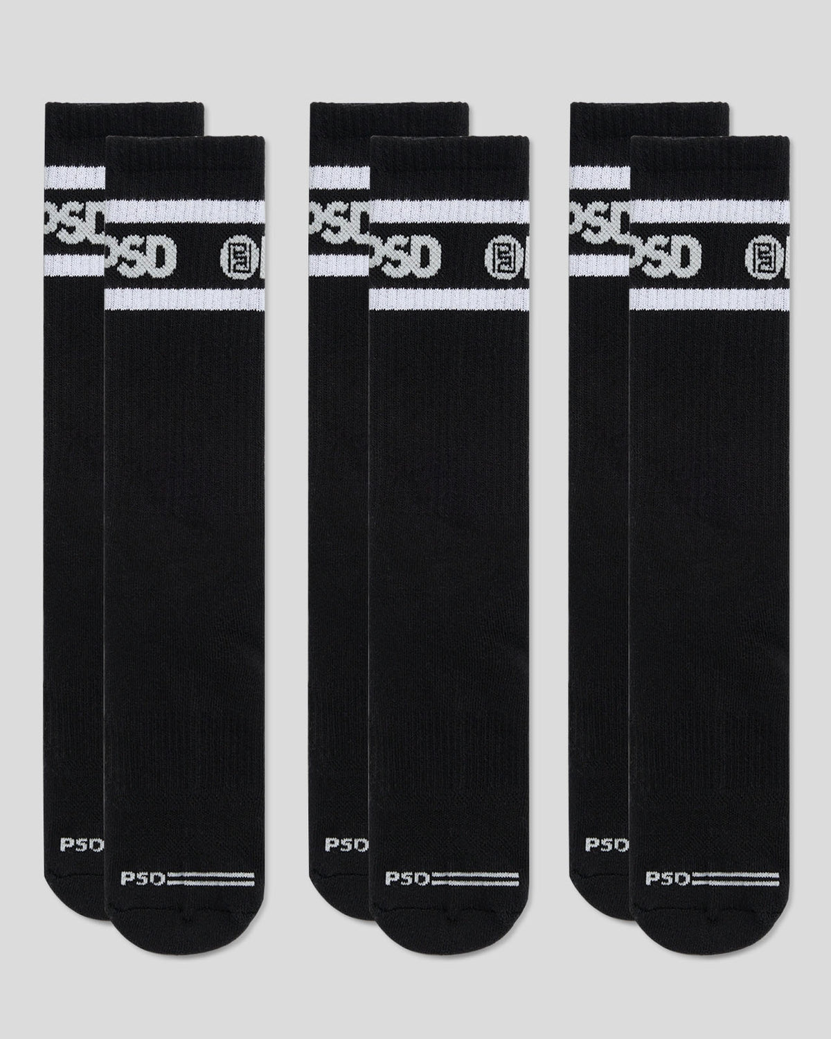 3 Pack - Logo Stripe Crew - Black